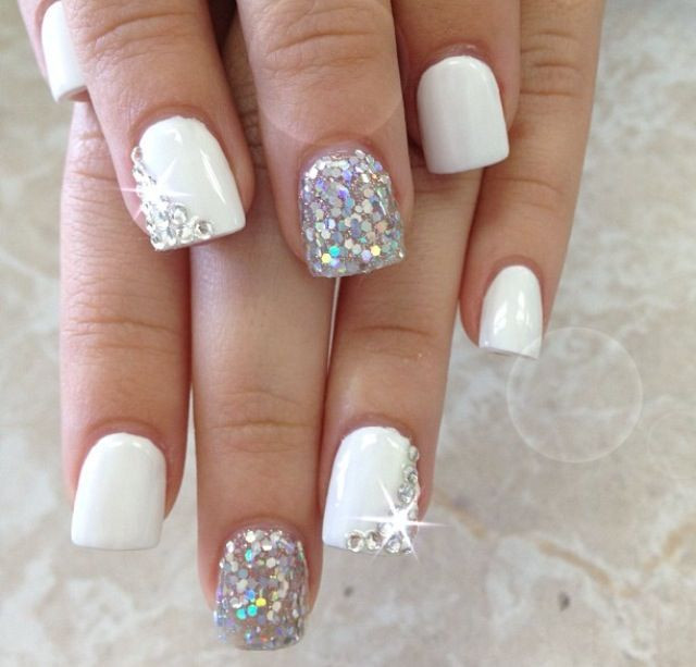 White Glitter Gel Nails
 150 Colorful Nail Designs for EVERY Color Nail Designs