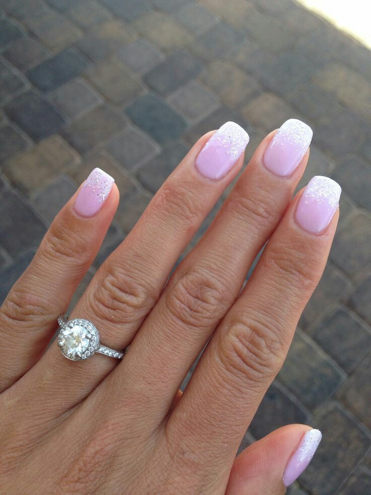 White Glitter Ombre Nails
 Pink and white glitter ombre nails