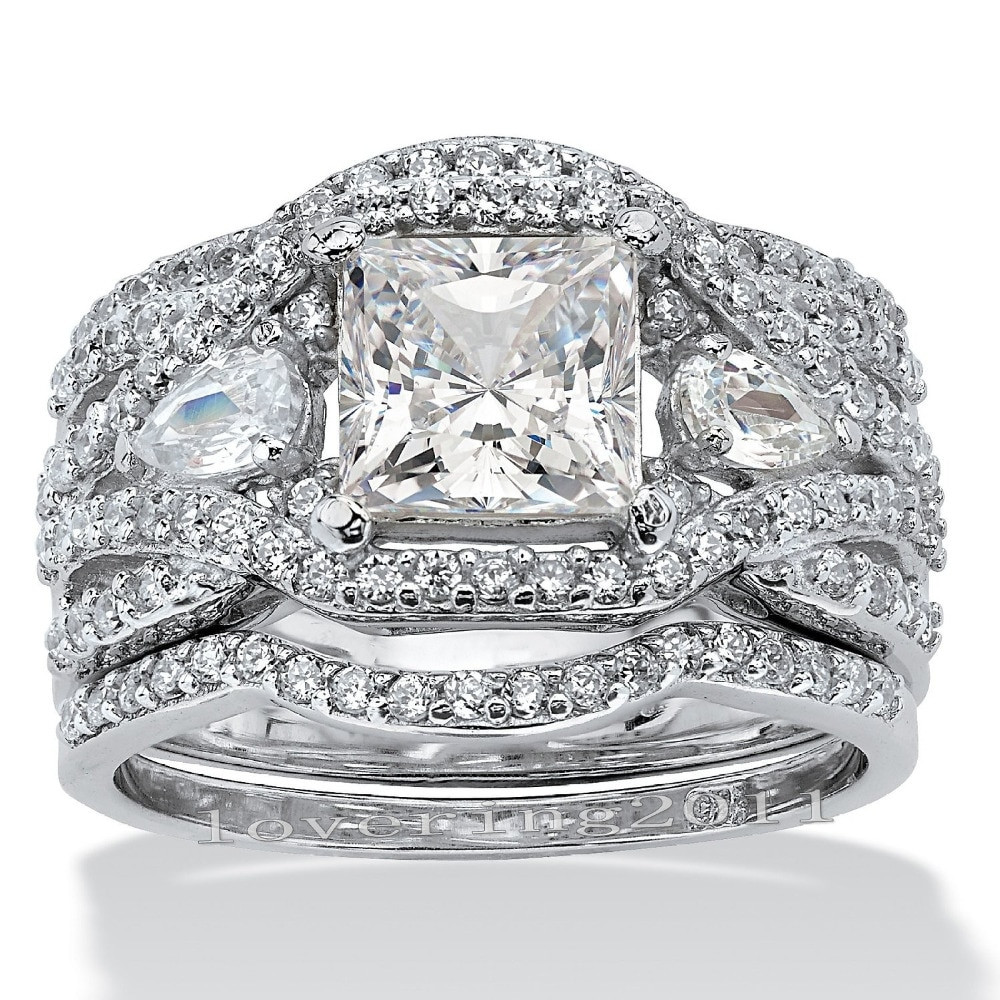 White Gold Princess Cut Wedding Rings
 choucong Princess cut 7mm Stone 5A Zircon stone 10KT White