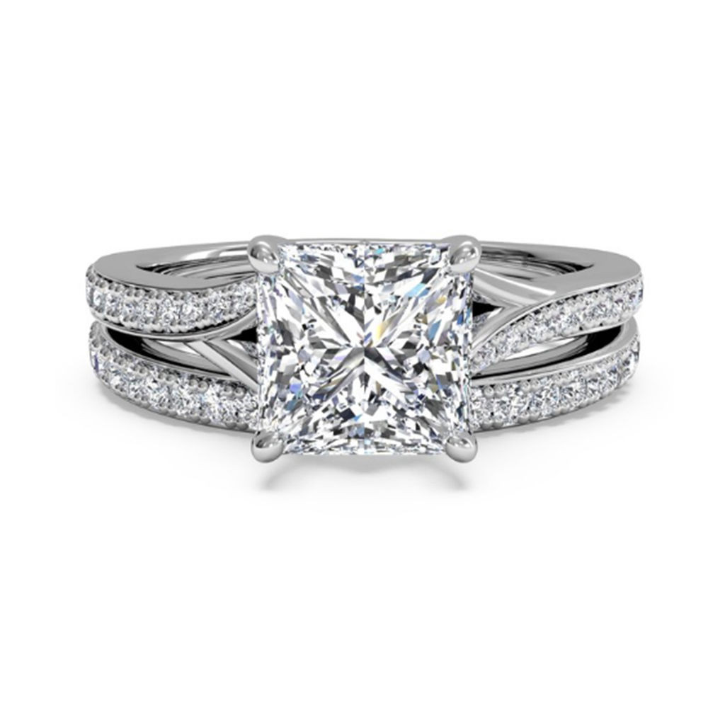 White Gold Princess Cut Wedding Rings
 Bridal 1 50ct Diamond Wedding Engagement Ring Set 14K