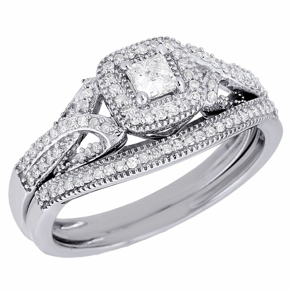 White Gold Princess Cut Wedding Rings
 10K White Gold Princess Cut Solitaire Bridal Set Diamond