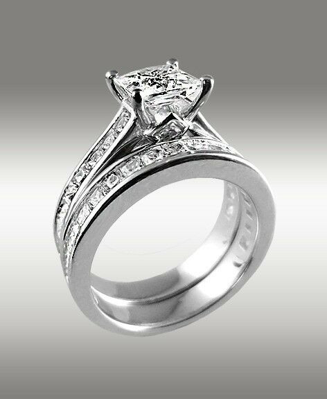 White Gold Princess Cut Wedding Rings
 3 66ct Princess Cut Engagement Ring & Matching Wedding