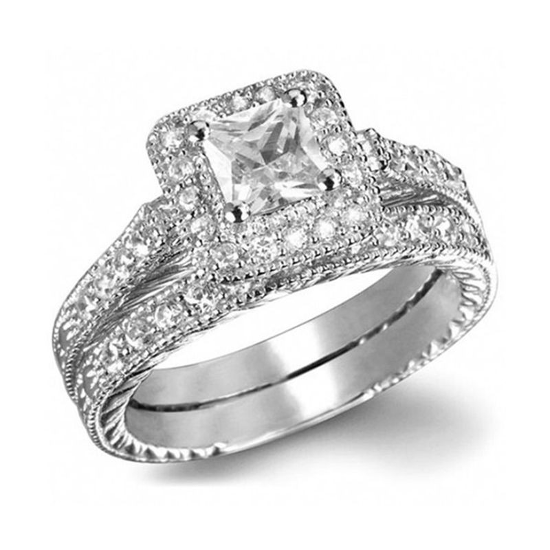 White Gold Princess Cut Wedding Rings
 Princess Cut AAA CZ White Gold Filled Ring Set Wedding