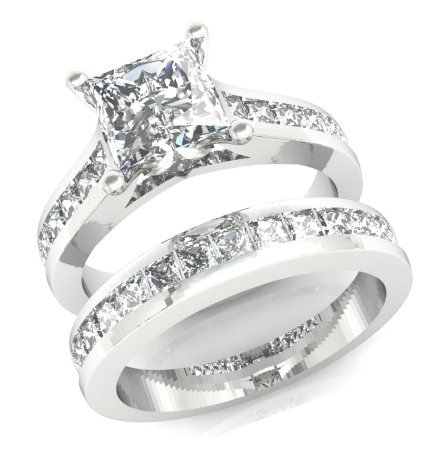 White Gold Princess Cut Wedding Rings
 3 2CT PRINCESS CUT CHANNEL SET ENGAGEMENT RING WEDDING