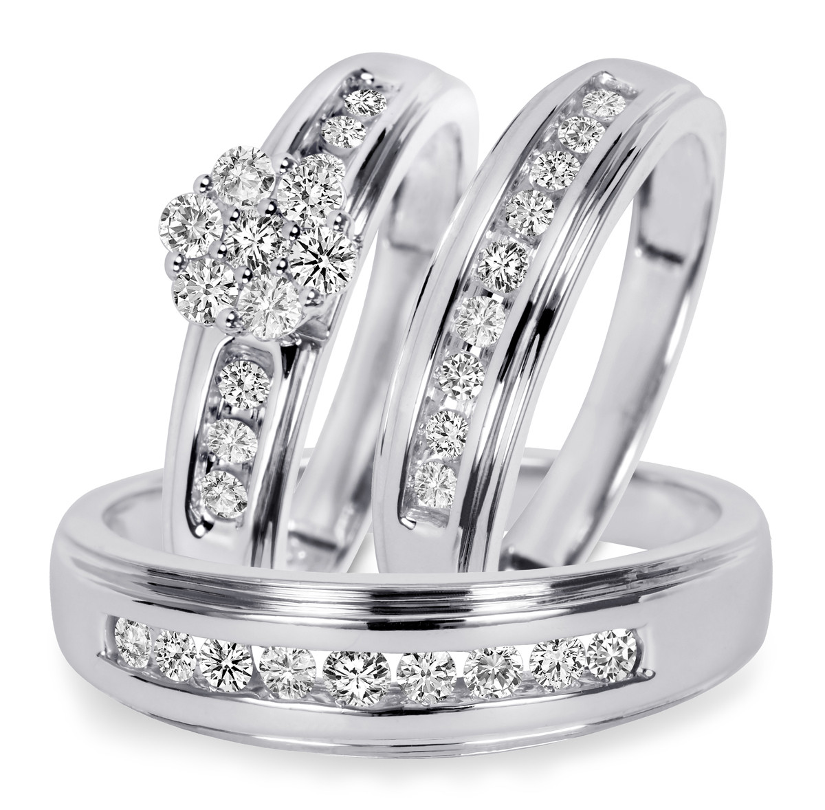 White Gold Wedding Ring Sets
 3 4 CT T W Diamond Trio Matching Wedding Ring Set 14K
