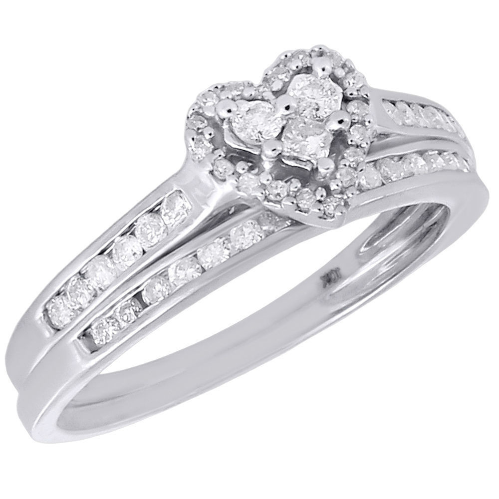 White Gold Wedding Ring Sets
 10K White Gold Wedding Bridal Set Princess Diamond Heart