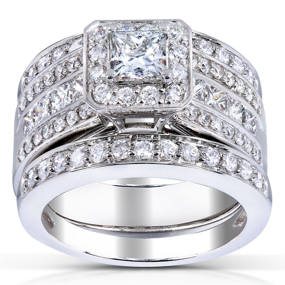White Gold Wedding Ring Sets
 Princess cut Diamond 3 Piece Bridal Ring Set 1 4 5 Carat