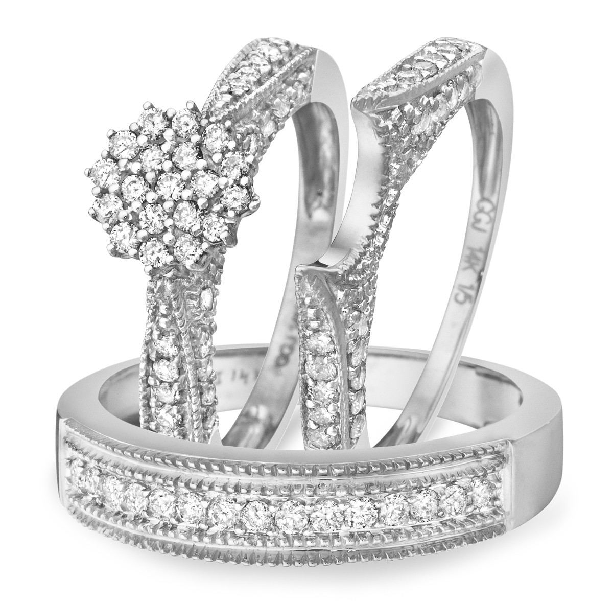 White Gold Wedding Ring Sets
 1 Carat Diamond Trio Wedding Ring Set 14K White Gold