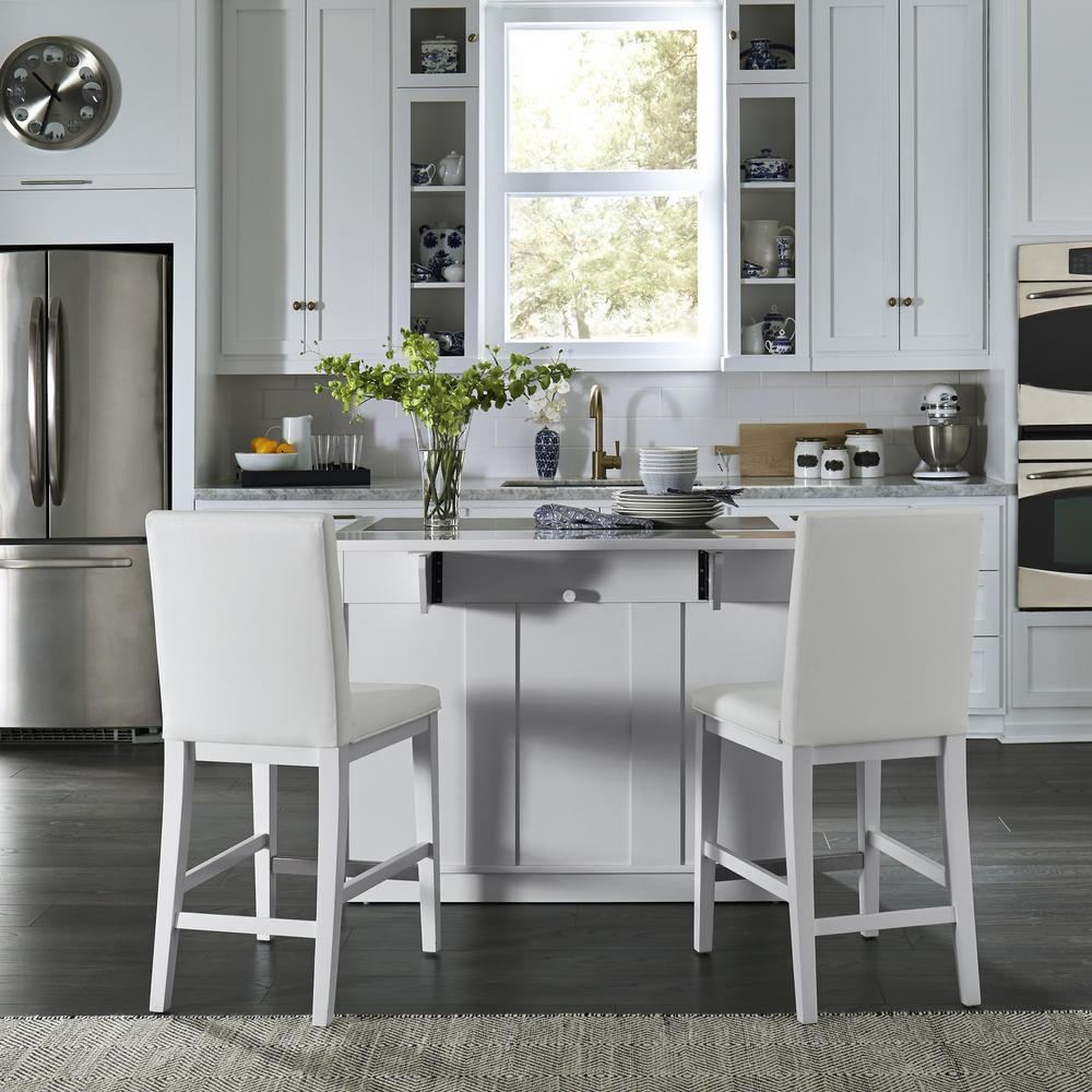 White Kitchen Islands
 Home Styles Linear White Kitchen Island and 2 Bar Stools