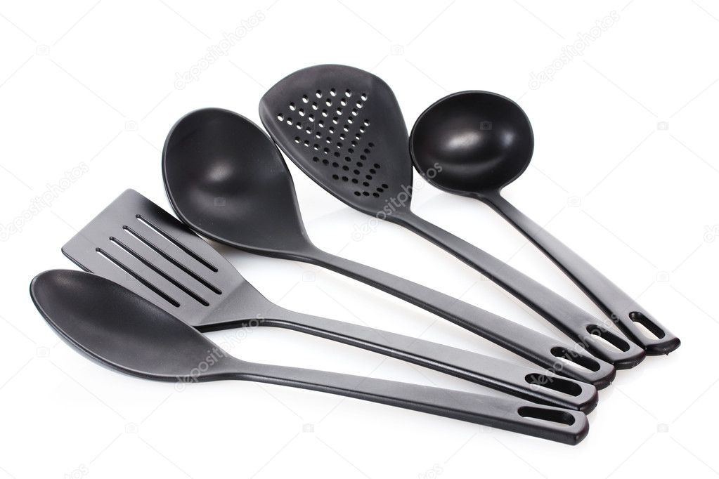White Kitchen Utensils
 Black kitchen utensils isolated on white — Stock