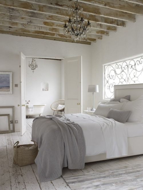 White Rustic Bedroom
 white and gray rustic country bedroom Distressed wood