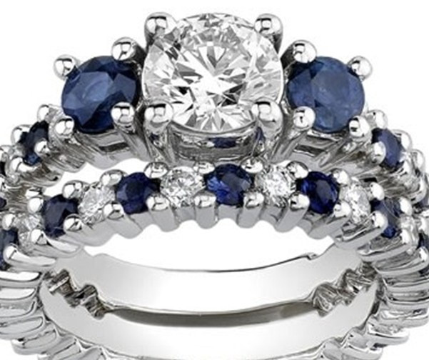 White Sapphire Wedding Ring Sets
 White Gold Synthetic Diamond & Sapphire Engagement Set