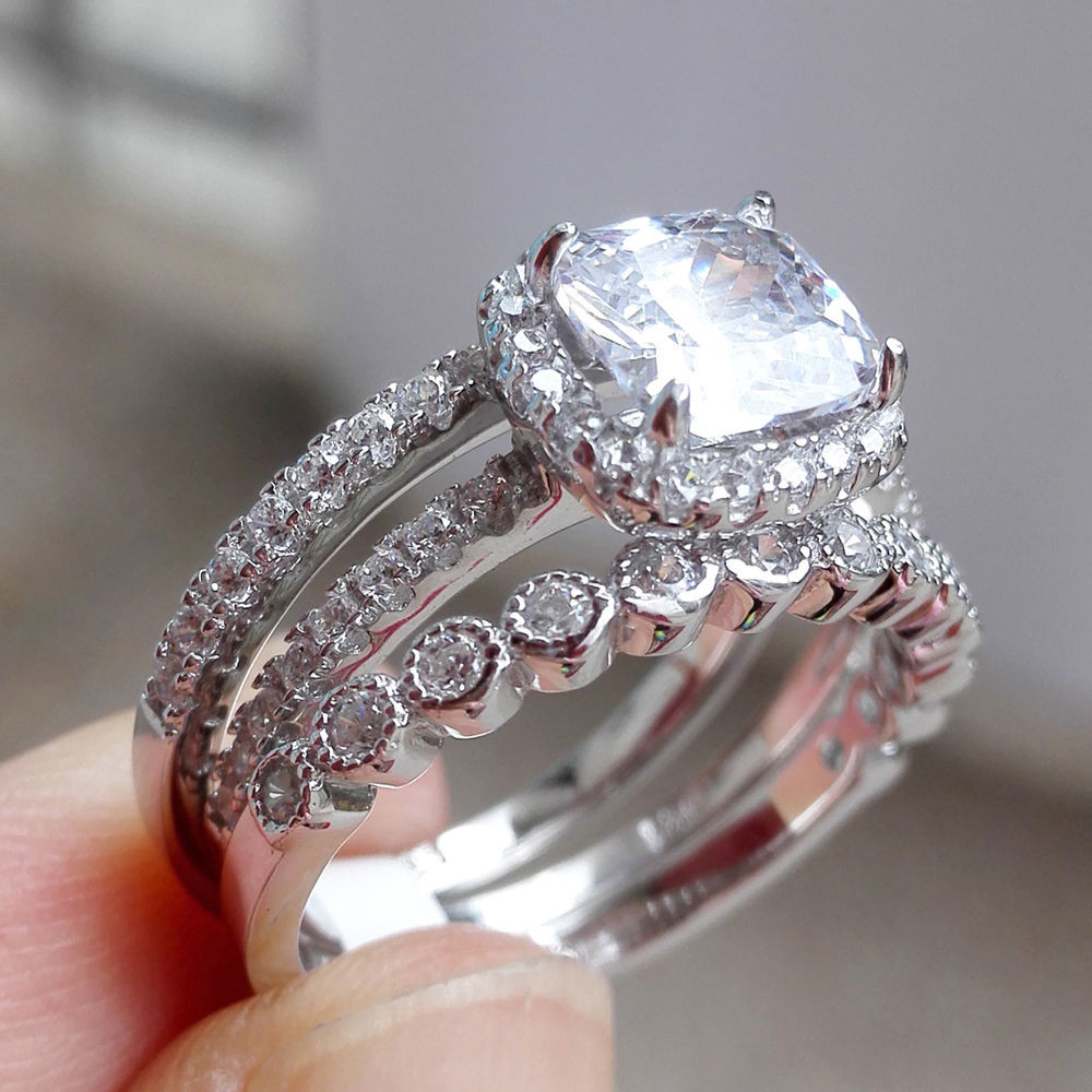 White Sapphire Wedding Ring Sets
 White Sapphire CZ 925 Sterling Silver Engagement Wedding