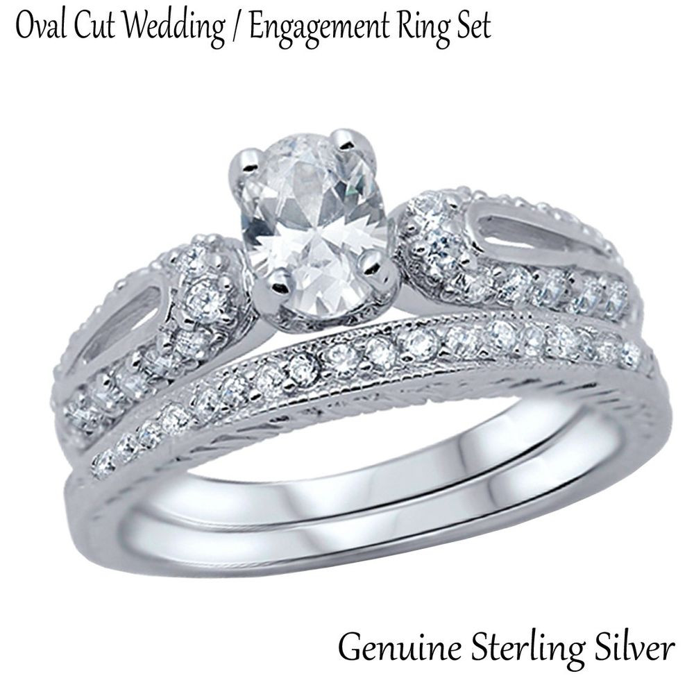 White Sapphire Wedding Ring Sets
 Oval Cut White Sapphire Wedding Engagement Genuine