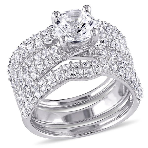 White Sapphire Wedding Ring Sets
 Shop Miadora Sterling Silver Created White Sapphire 3