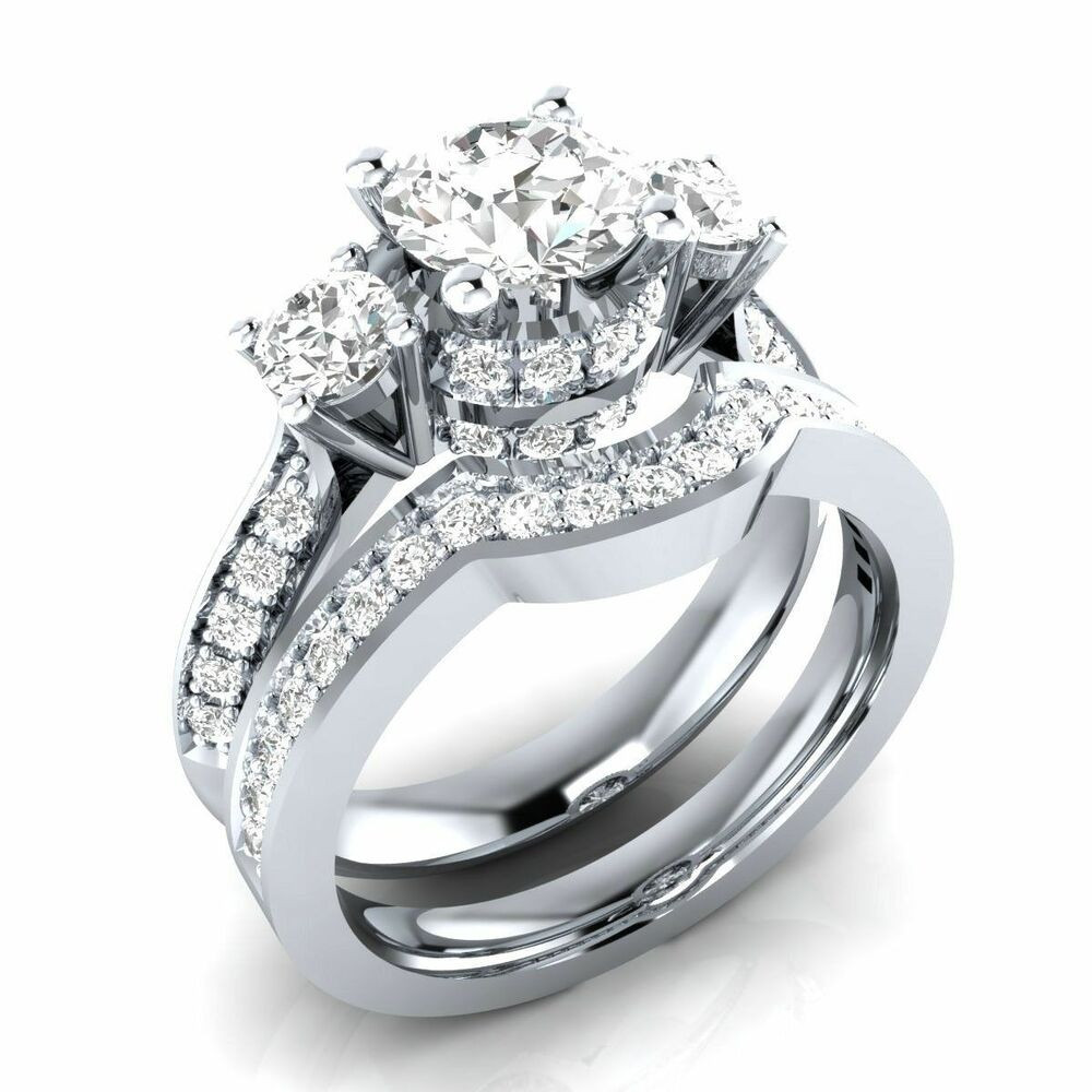 White Sapphire Wedding Ring Sets
 925 Silver White Sapphire Wedding Band Rings Set Women