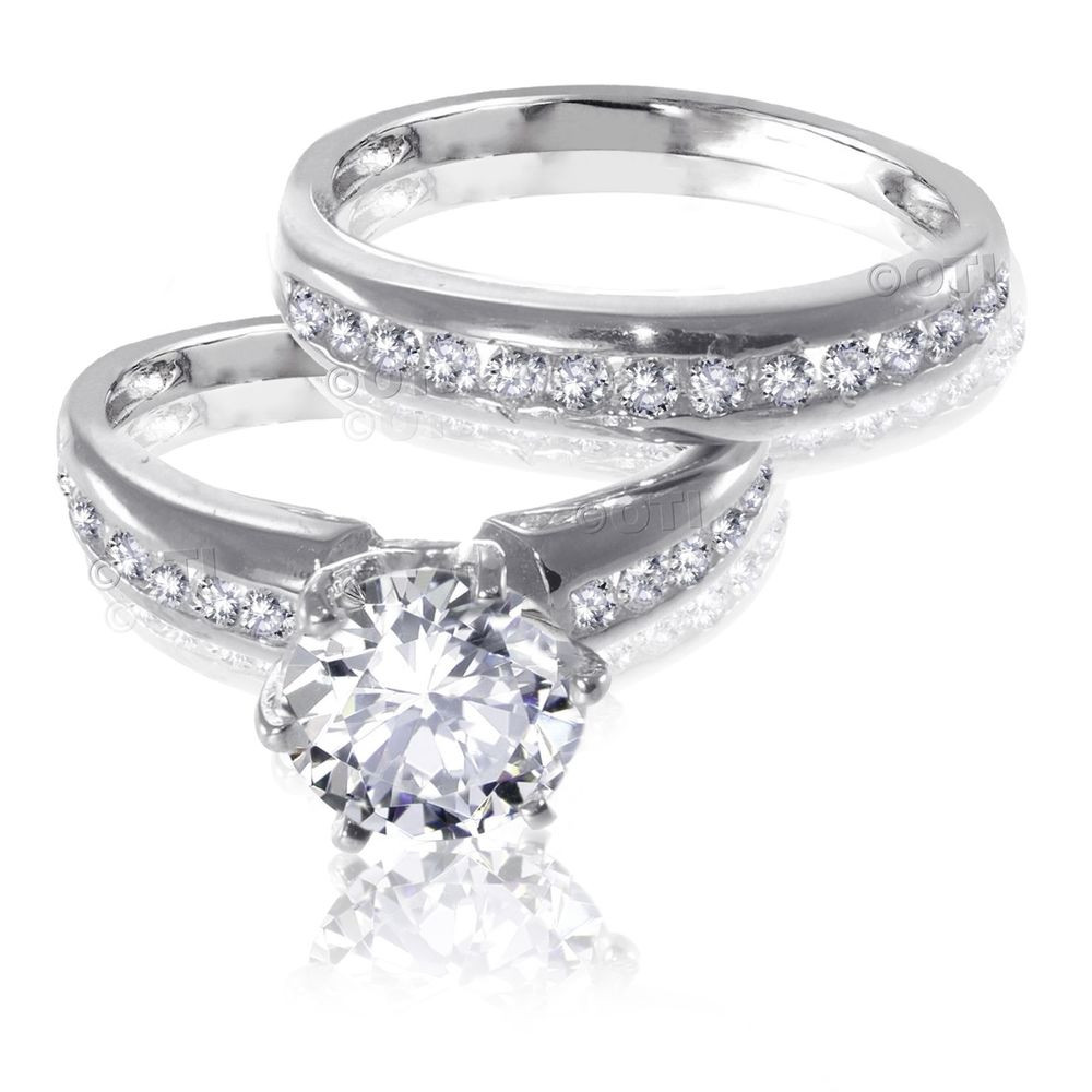 White Sapphire Wedding Ring Sets
 Brilliant Cut White Sapphire Engagement Wedding Genuine