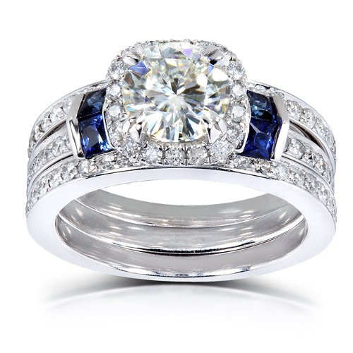 White Sapphire Wedding Ring Sets
 Kobelli Round cut Moissanite Bridal Set & Sapphire 2 CTW