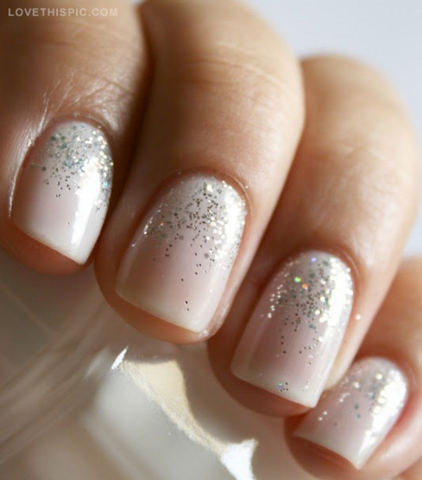 White With Glitter Nails
 White And Silver Glitter Nails s and