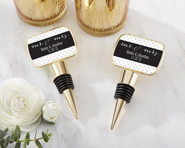 Wine Stopper Wedding Favors
 Mr and Mrs Gold Wine Stopper Wedding Favors