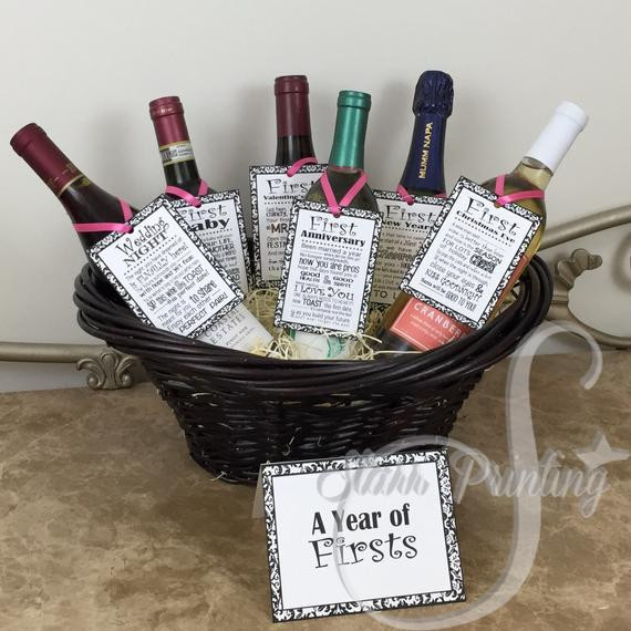 Wine Wedding Gift Ideas
 Bridal Shower Wine Basket Gift Set with 6 tags and shower card