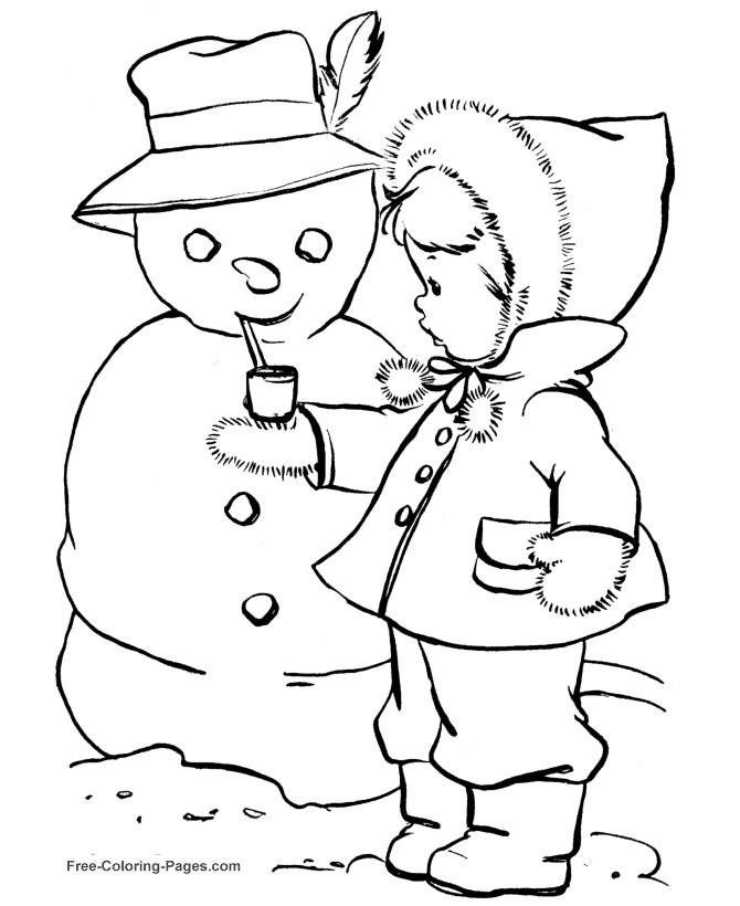 Winter Coloring Pages For Girls
 Girl with Snowman Winter Coloring Pages