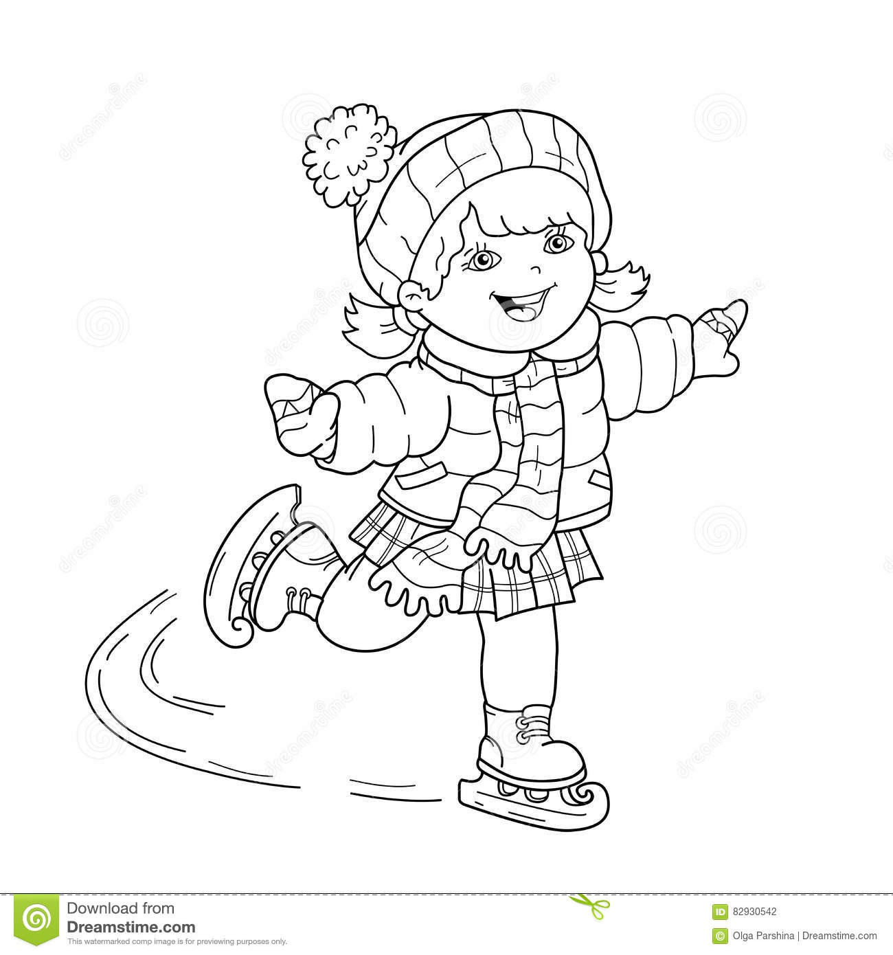 Winter Coloring Pages For Girls
 Coloring Page Outline Cartoon Girl Skating Winter