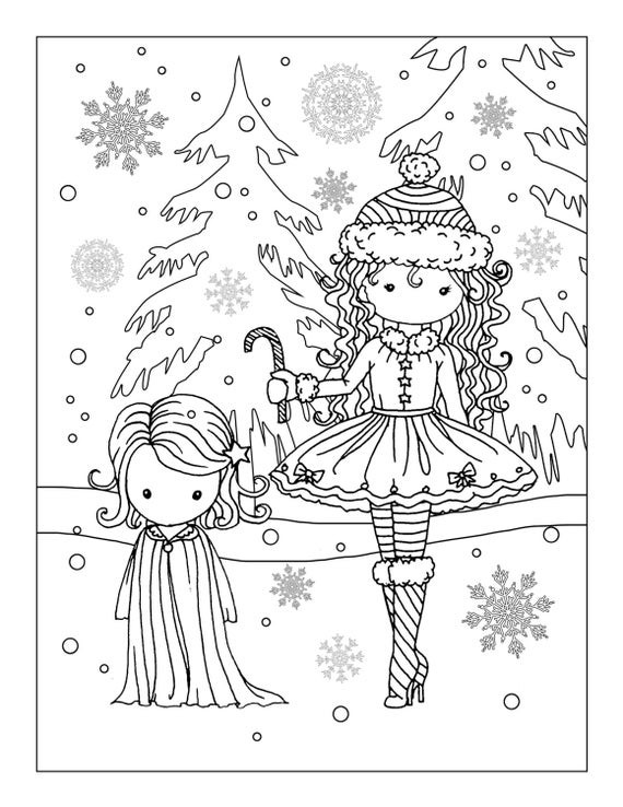 Winter Coloring Pages For Girls
 Items similar to Holiday Fun Cute Little Girls in the