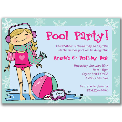 Winter Indoor Pool Party Ideas
 Winter Pool Party Invitations for Girls Birthday Party by