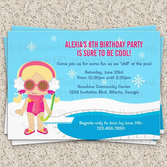 Winter Indoor Pool Party Ideas
 Winter Pool Party Invitation Girl Swim Party Invitation