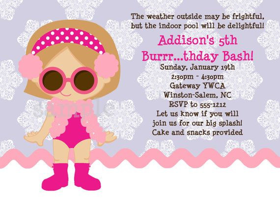 Winter Indoor Pool Party Ideas
 Winter Pool Party Birthday Invitation Girl