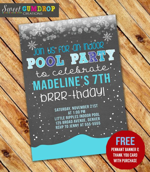 Winter Indoor Pool Party Ideas
 Winter Indoor Pool Party Birthday Invitation by