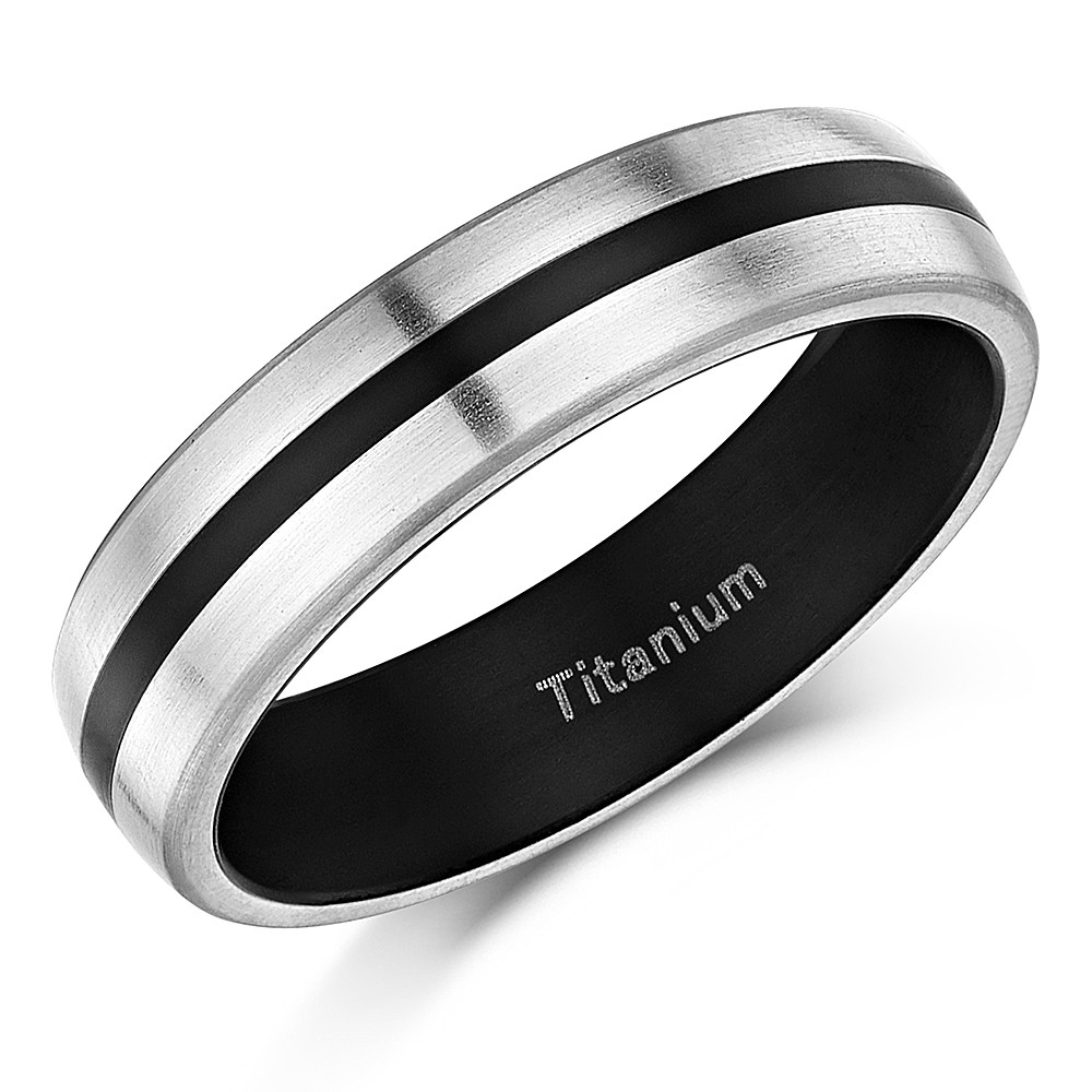 Women's Black Titanium Wedding Bands
 6mm Titanium Black Enamelled wedding ring Ring Titanium