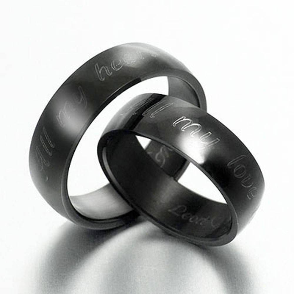 Women's Black Titanium Wedding Bands
 His&Her Black Matching Wedding Engagement Titanium Rings