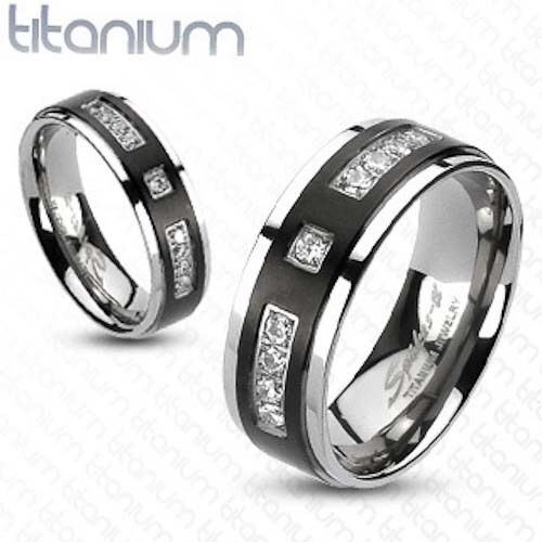 Women's Black Titanium Wedding Bands
 Solid Titanium Men s Ring Black IP Center with Multi CZ