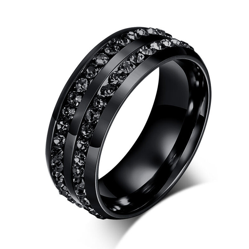 Womens Black Wedding Bands
 Cool Round Black CZ Stainless Steel Rings Titanium Wedding