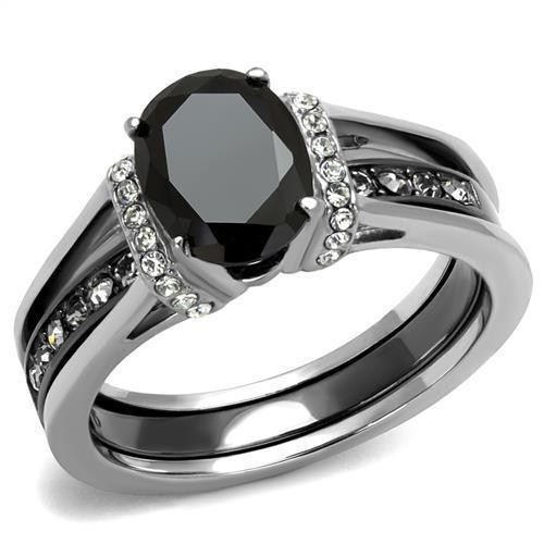 Womens Black Wedding Ring Sets
 2 50 ct Oval Cut black CZ Stainless Steel Wedding