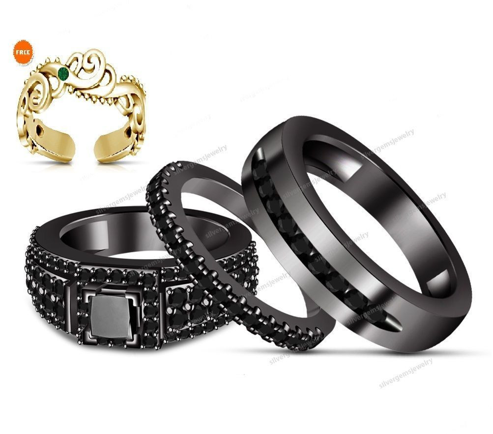 Womens Black Wedding Ring Sets
 10K Black Gold Men Women His Her Diamond Engagement Bridal