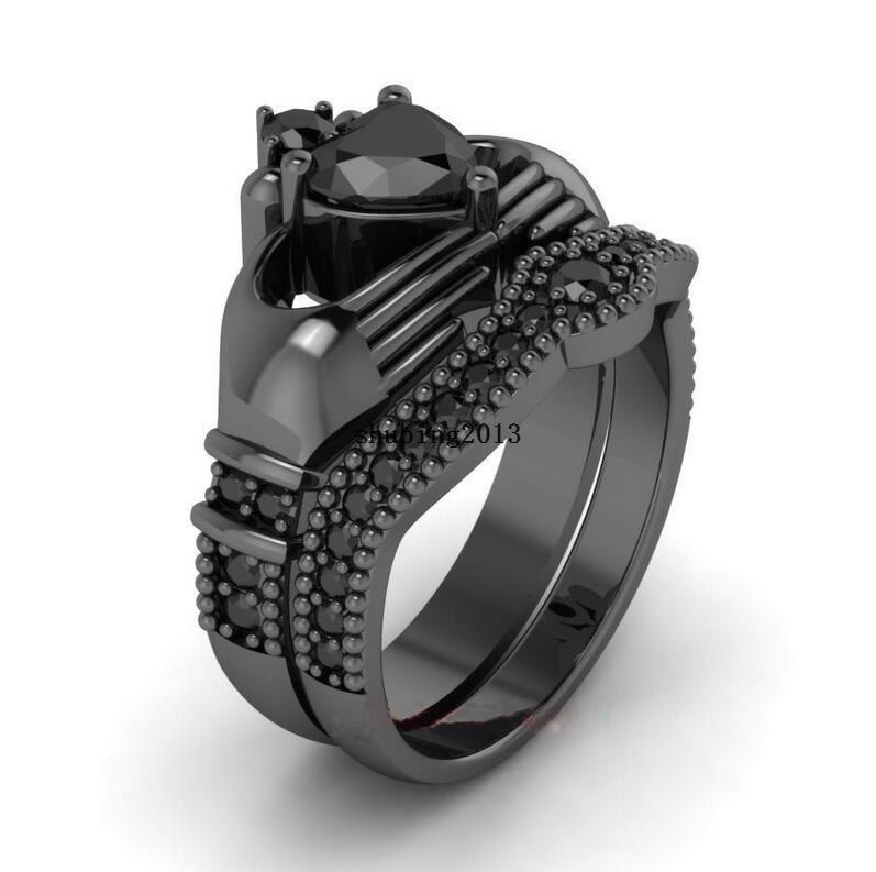 Womens Black Wedding Ring Sets
 Claddagh Ring Sets Black Gold Filled 1CT Heart yx Cz