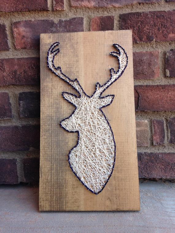 Wood And Nail Art
 Woodland Rustic Elk String Art Deer Buck Home decor by
