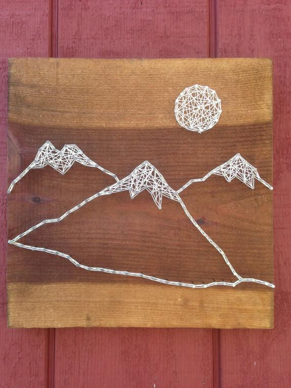 Wood And Nail Art
 SALE Mountain Range String Art Moon Rustic Nail Art