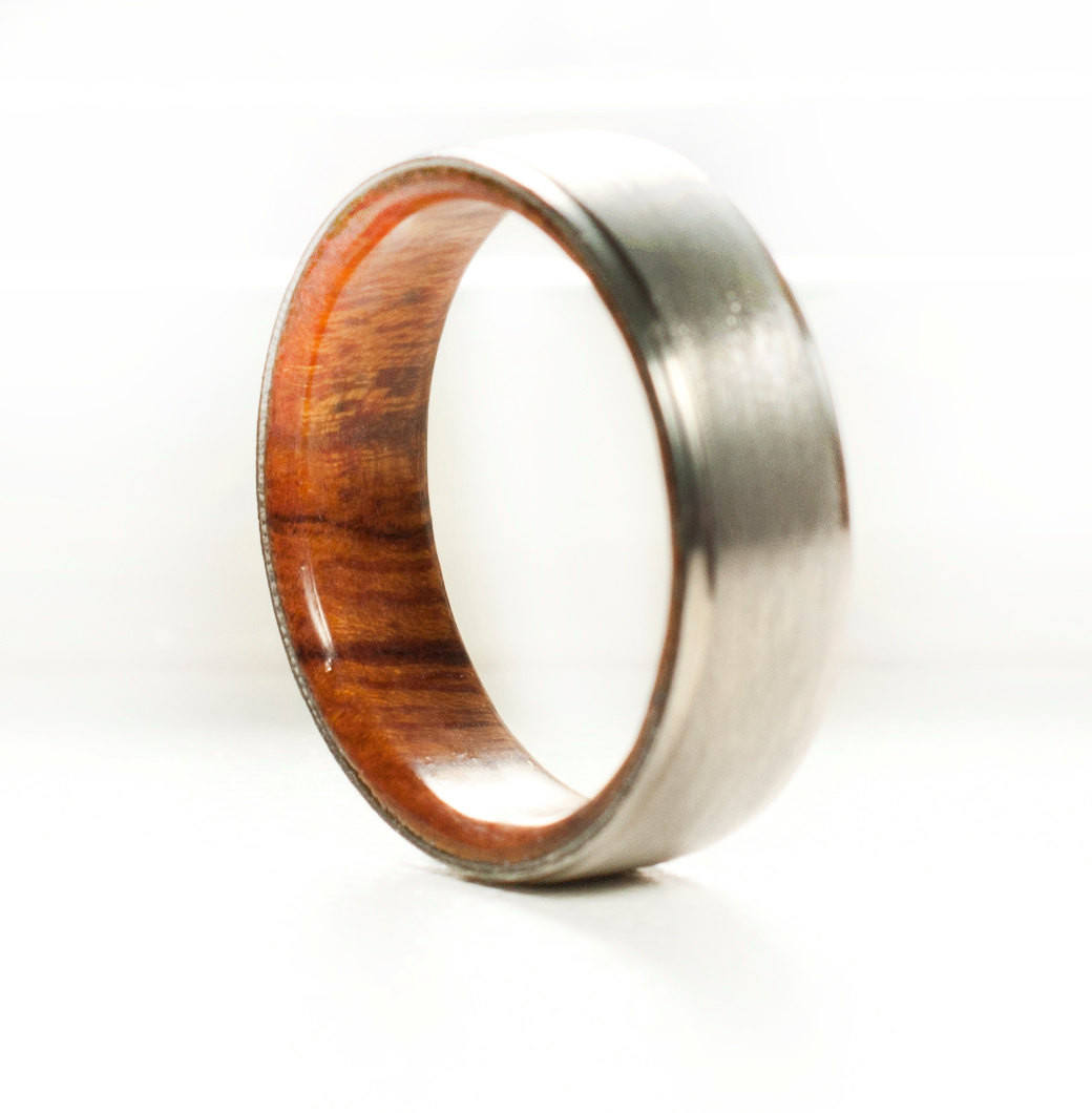 Wood Wedding Rings For Men
 Men s Wedding Band Wood Lined Ring Staghead Designs
