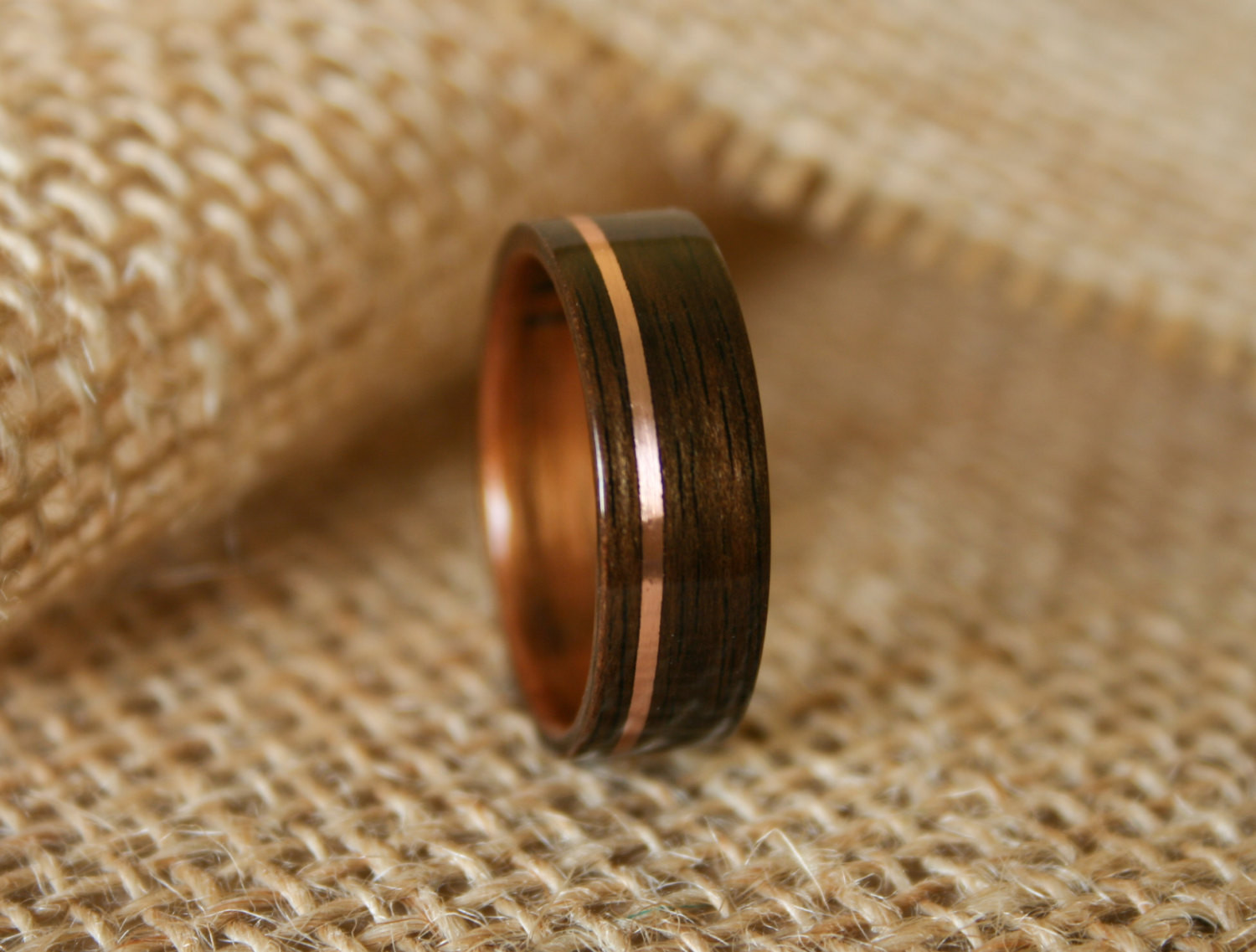 Wood Wedding Rings For Men
 Men s Wooden Wedding Band with 14k Rose Gold Inlay in