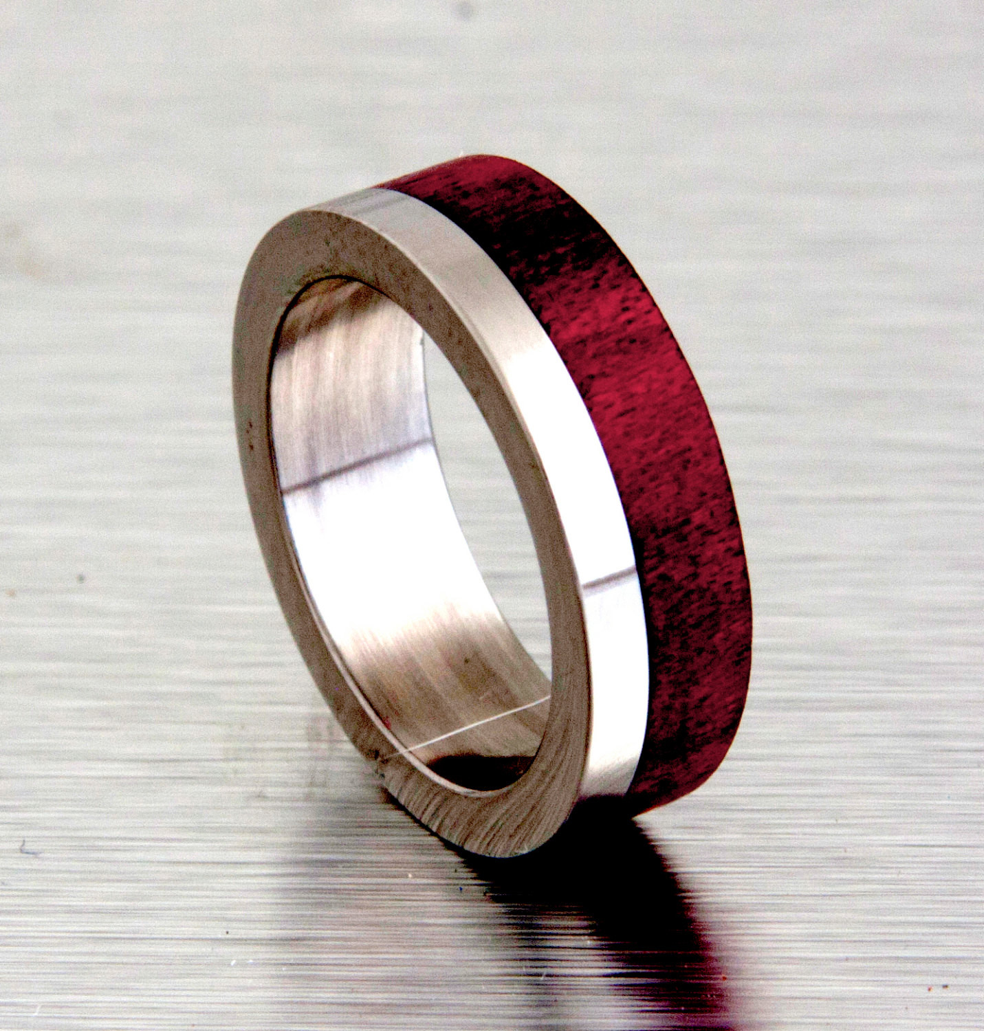 Wood Wedding Rings For Men
 Mens Wedding Band with wood red heart tand titanium ring