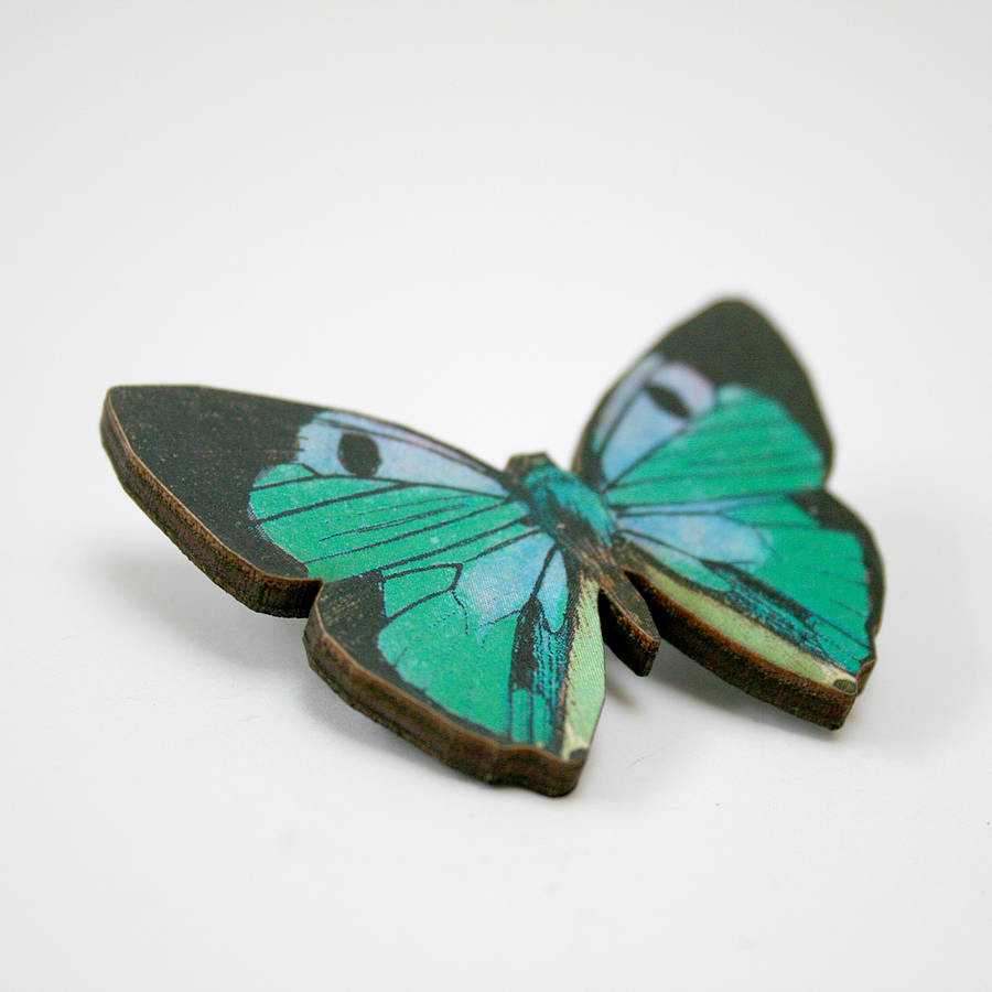 Wooden Brooches
 jade wooden butterfly brooch by ladybird likes