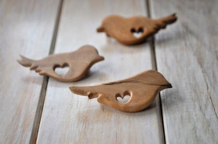 Wooden Brooches
 Hand carved wood bird brooch by Antique Fusion Jewellery