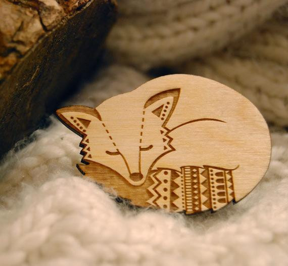 Wooden Brooches
 Wooden Fox Brooch by laylaamber on Etsy