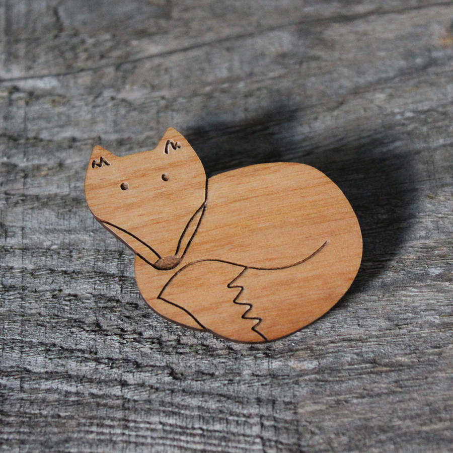 Wooden Brooches
 fox wooden brooch by helena carrington illustration