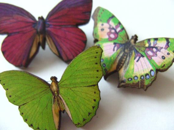Wooden Brooches
 Set of three wooden Brooch butterfly brooches wood pink