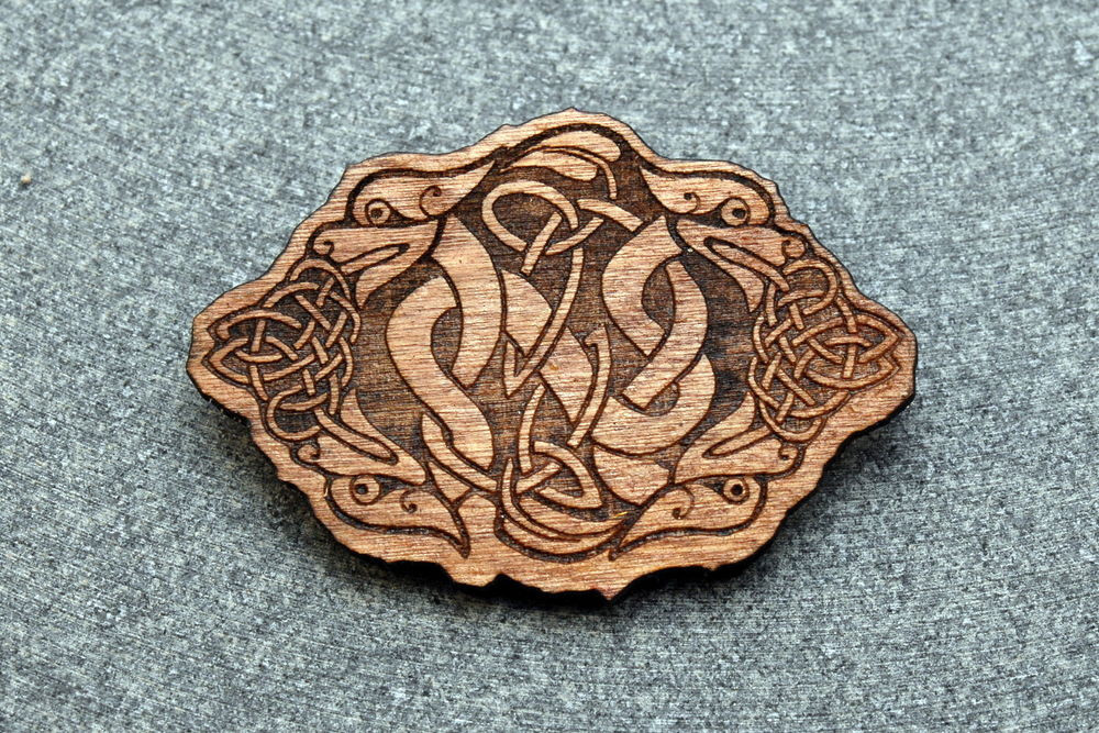 Wooden Brooches
 Celtic 4 DRAGONS Brooch Pin Laser Engraved Jewelry Birch